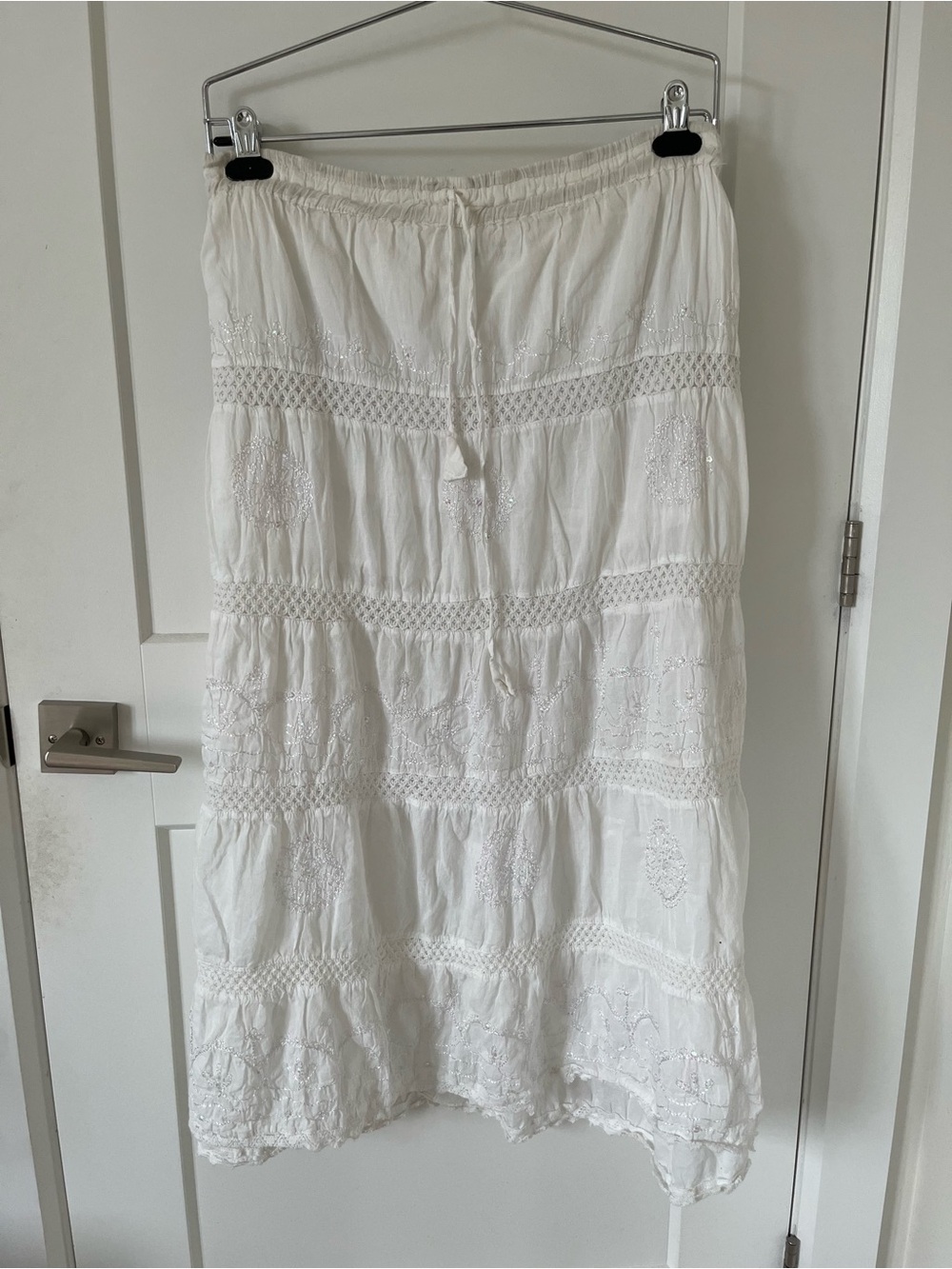 White Embroidered Tiered Maxi Skirt